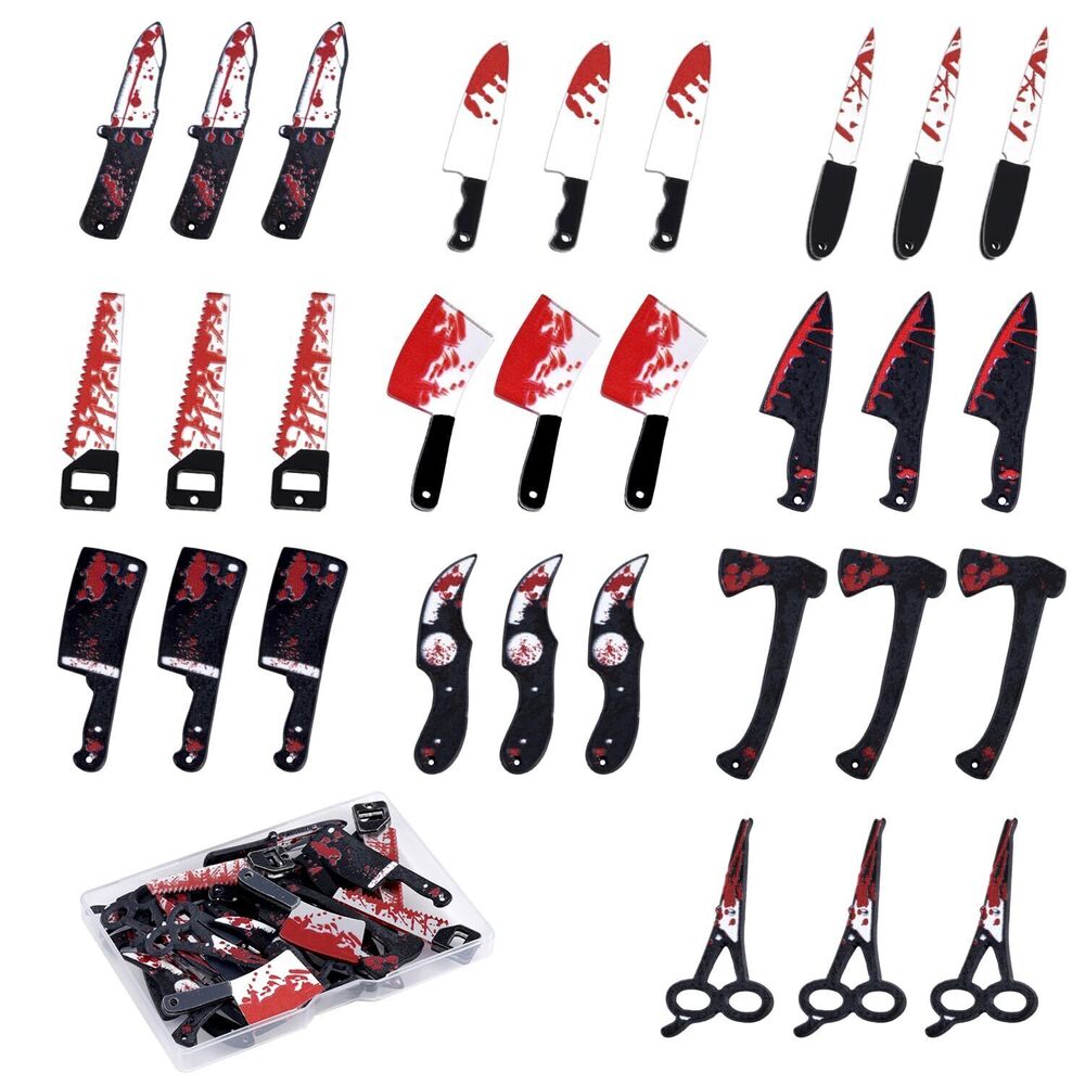 3248 30pcs Bloody Knife Charms, 10 Styles Horror Halloween Charms Mini